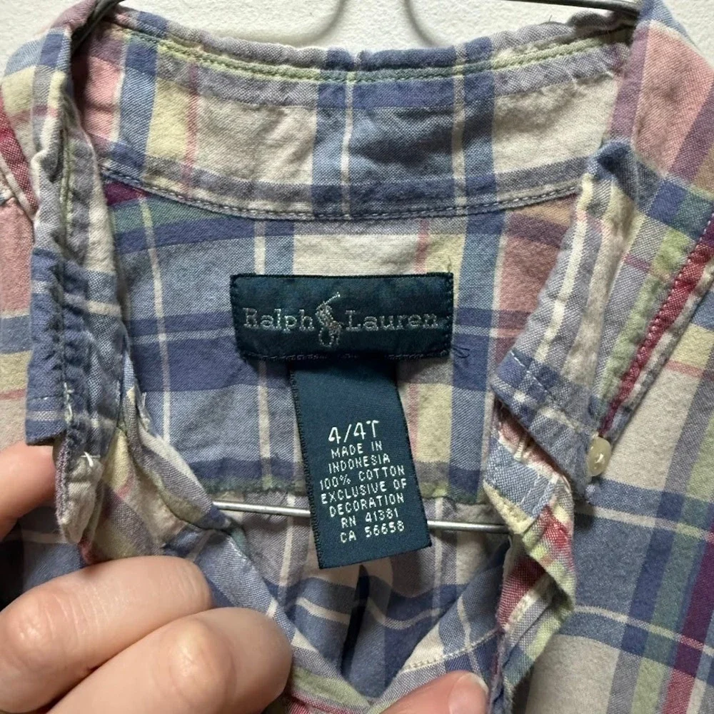 Ralph Lauren‎ Boys 4T Plaid Button Down Shirt Short Sleeve Multi Color Cotton